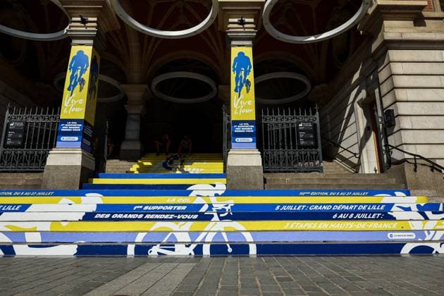 Picture taken in the citycenter during preparations ahead of the 2025 Tour de France cycling race, Tuesday 01 July 2025, in Lille, France. The 112th edition of the Tour de France starts on Saturday 5 July in Lille, France, and will finish in Paris, France on the 27th of July. DAVIDxPINTENS  x128220759x