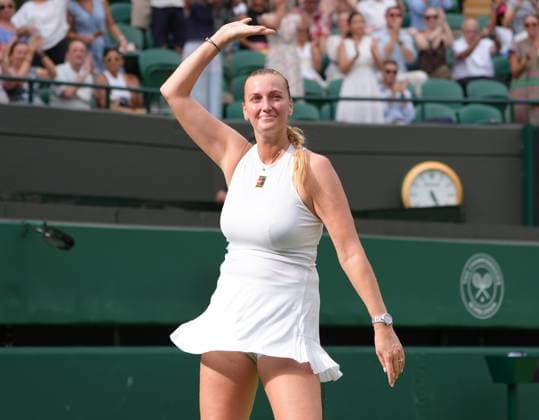 Tennis - 2025 Wimbledon Championships - Women™s Singles - Round One - Petra Kvitova v Emma Navarro All England Lawn Tennis & Croquet Club - Tuesday 1st July 2025 2 time Wimbledon Champion, Petra Kvitova of CZE waves to the crowd after playing in her last Wimbledon Tournament 