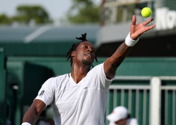 1st July 2025; All England Lawn Tennis and Croquet Club, London, England; Wimbledon Tennis Tournament, Day 2; Gael Monfils (FRA) serves to Ugo Humbert (FRA)  ActionPlus12807584 JohnxPatrickxFletcher