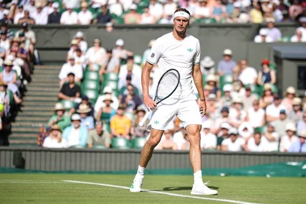 Alexander Zverev, GER, during first round of 2025 All England Lawn Tennis Championships at Wimbledon, mens singles, London, 01 07 2025