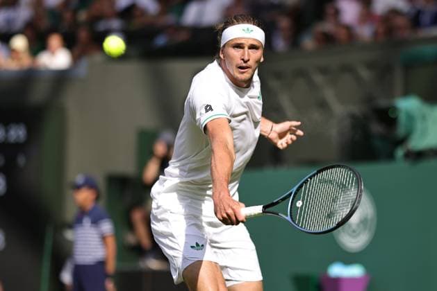 Alexander Zverev, GER, during first round of 2025 All England Lawn Tennis Championships at Wimbledon, mens singles, London, 01 07 2025