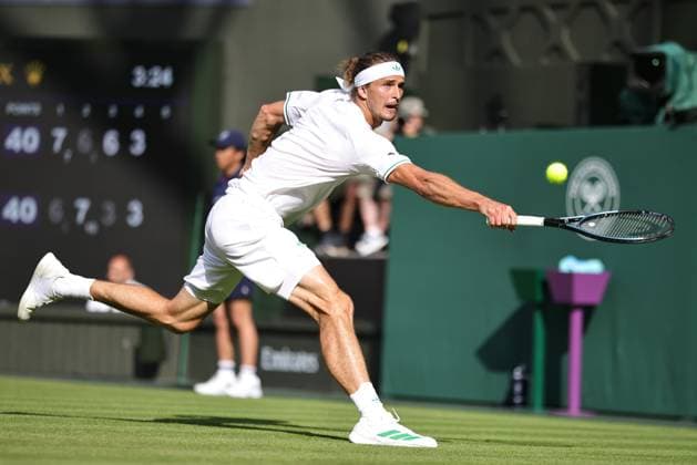 Alexander Zverev, GER, during first round of 2025 All England Lawn Tennis Championships at Wimbledon, mens singles, London, 01 07 2025