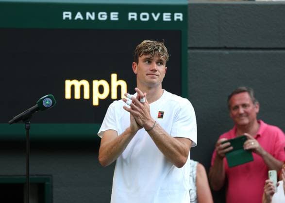 1st July 2025; All England Lawn Tennis and Croquet Club, London, England; Wimbledon Tennis Tournament, Day 2; Jack Draper (GBR) applauds the Court One crowd after Sebastian Baez (ARG) retires due to injury before the third set  ActionPlus12807595 JohnxPatrickxFletcher