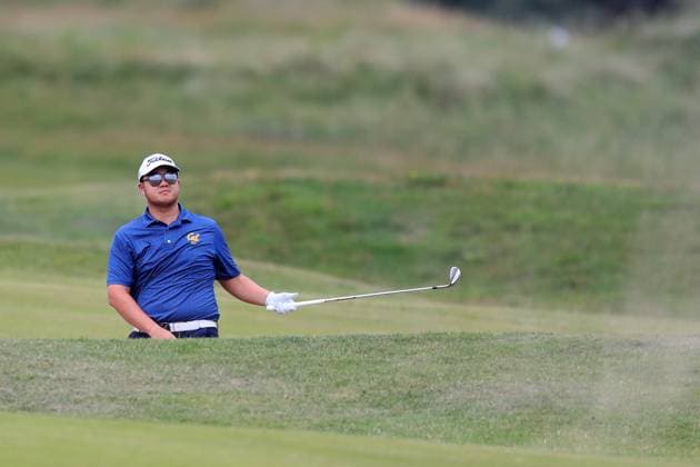 1st July 2025, West Lancashire Golf Club, Blundellsands, Liverpool, England; Final Qualifying for The Open Championship ; Sampson ZHENG (CHI) plays from a fairway bunker on the 5th hole  ActionPlus12807665 DavidxBlunsden