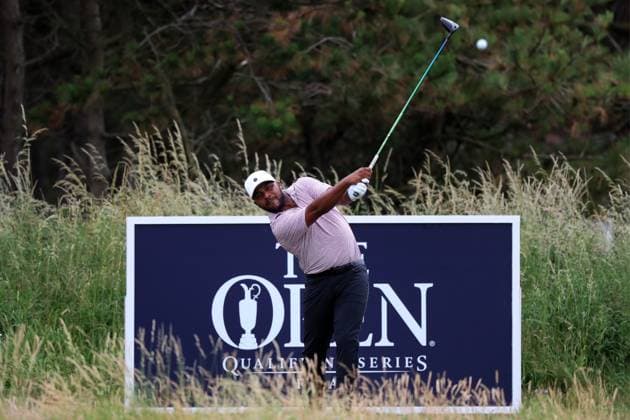 1st July 2025, West Lancashire Golf Club, Blundellsands, Liverpool, England; Final Qualifying for The Open Championship ; Harold Varner III (USA) plays his tee shot on the 10th hole  ActionPlus12807647 DavidxBlunsden
