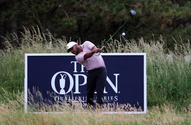 1st July 2025, West Lancashire Golf Club, Blundellsands, Liverpool, England; Final Qualifying for The Open Championship ; Harold Varner III (USA) plays his tee shot on the 10th hole  ActionPlus12807651 DavidxBlunsden