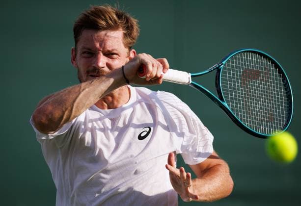 Belgian David Goffin pictured in action at a tennis game against UK s Hijikata, in the first round of the men s singles at the 2025 Wimbledon grand slam tournament, Tuesday 01 July 2025 at the All England Tennis Club, in South-West London, Britain. BENOITxDOPPAGNE  x128228195x