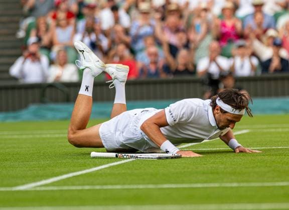 Tennis - Wimbledon Championship 2025 - Day 2 LONDON, ENGLAND - Tuesday, July 1, 2025: Arthur Rinderknech (FRA) celebrates winning match-point during the Gentlemen s Singles 1st Round on Day Two of The Championships Wimbledon 2025 at the All England Lawn Tennis and Croquet Club. Rinderknech won 7-6(3) 6-7(10) 6-3 6-7(7) 6-4. (Photo by Kirsten Holst Propaganda) LONDON All England Lawn Tennis and Croquet Club GREATER LONDON ENGLAND  Copyright: xKirstenxHolstx 2025-07-01-129-Wimbledon_Day_2