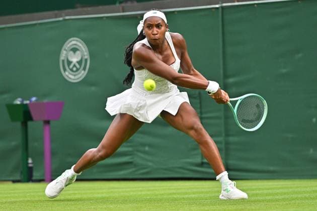 Wimbledon Tennis Championships - Day 2 LONDON, ENGLAND - JULY 01: Coco Gauff of the United States plays in the Ladies singles first round match against Dayana Yastremska of Ukraine (not seen) during day one of The Championships Wimbledon 2025 at All England Lawn Tennis and Croquet Club on July 01, 2025 in London, England. Ray Tang Anadolu London United Kingdom. Editorial use only. Please get in touch for any other usage.  Copyright: x2025xAnadoluxRayxTangx