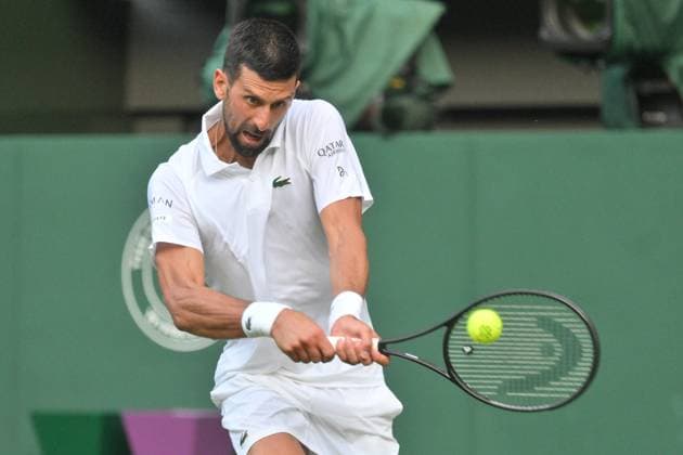 Wimbledon Tennis Championships - Day 2 LONDON, ENGLAND - JULY 01: Novak Djokovic of Serbia plays in the Men’s singles first round match against Alexandre Muller of France (not seen) during day one of The Championships Wimbledon 2025 at All England Lawn Tennis and Croquet Club on July 01, 2025 in London, England. Ray Tang Anadolu London United Kingdom. Editorial use only. Please get in touch for any other usage.  Copyright: x2025xAnadoluxRayxTangx