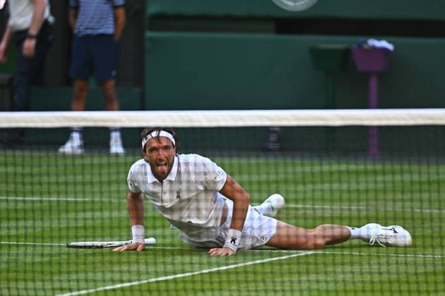 Wimbledon - First Round Arthur Rinderknech (FRA) during his first round match at the 2025 Wimbledon Championships at the AELTC in London, GREAT BRITAIN, on July 1, 2025. Photo by Corinne Dubreuil ABACAPRESS.COM London United Kingdom  Copyright: xDubreuilxCorinne ABACAx
