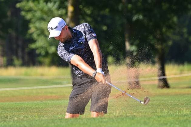 Nicolai von Dellingshausen GER , action,single image,cropped single motif,half figure,half figure bunker shot ProAm ,GOLF BMW International Open 2025 on 02 07 2025 at Golfclub Muenchen Eichenried