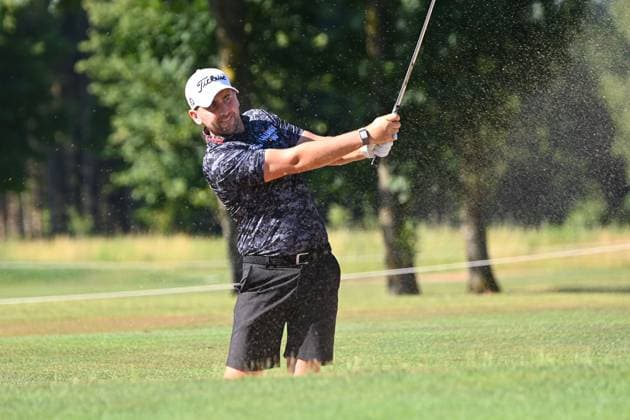 Nicolai von Dellingshausen GER , action,single image,cropped single motif,half figure,half figure bunker shot ProAm ,GOLF BMW International Open 2025 on 02 07 2025 at Golfclub Muenchen Eichenried