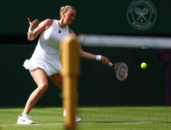 Wimbledon Championships 2025 AELTC, Day Two, London, UK - 01 07 2025 Petra Kvitova (CZE) in action during her first round match against Emma Navarro (USA) in the 2025 Wimbledon Championships London Wimbledon London GBR, UK NEWSPAPERS OUT Copyright: xMarkxGreenwoodx