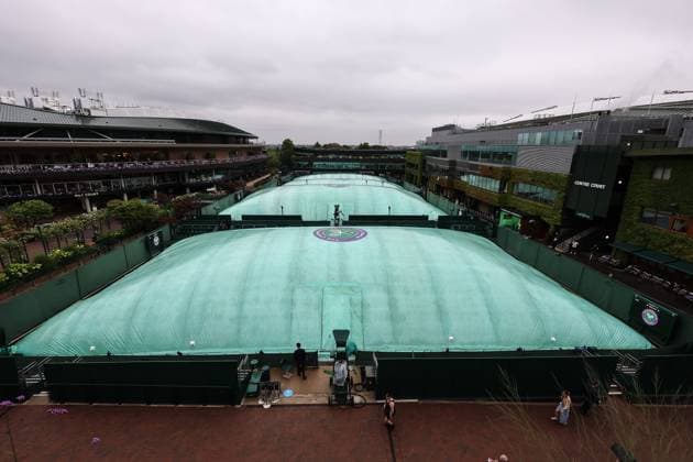2nd July 2025; All England Lawn Tennis and Croquet Club, London, England; Wimbledon Tennis Tournament, Day 3; Heavy rain pours down at Wimbledon on day three as courts 14, 15, 16 and 17 are covered  ActionPlus12807821 JohnxPatrickxFletcher