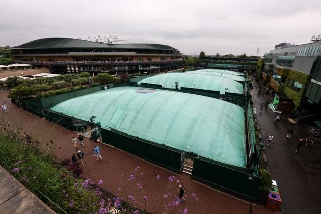 2nd July 2025; All England Lawn Tennis and Croquet Club, London, England; Wimbledon Tennis Tournament, Day 3; Heavy rain pours down at Wimbledon on day three as courts 14, 15, 16 and 17 are covered  ActionPlus12807822 JohnxPatrickxFletcher