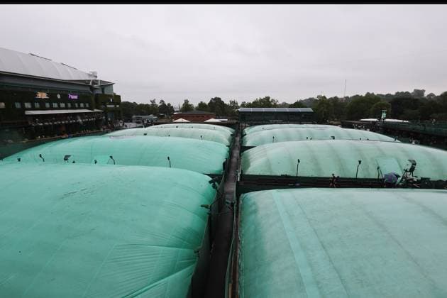 2nd July 2025; All England Lawn Tennis and Croquet Club, London, England; Wimbledon Tennis Tournament, Day 3; Heavy rain pours down at Wimbledon on day three as courts 4, 5, 6, ,7, 8, 9, 10 and 11 are covered  ActionPlus12807823 JohnxPatrickxFletcher