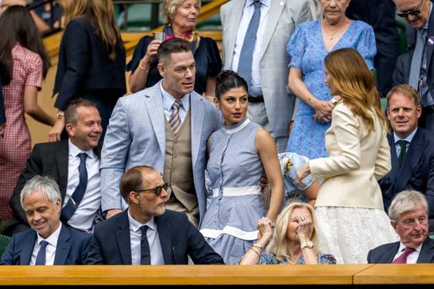 250702 John Cena with his wife Shay Shariatzadeh in the stands during day 3 of Wimbledon on July 2, 2025 in London Photo Petter Arvidson BILDBYRAN kod PA PA1047 tennis wimbledon day 3 bbeng  Copyright: PETTERxARVIDSON BB250702PA037
