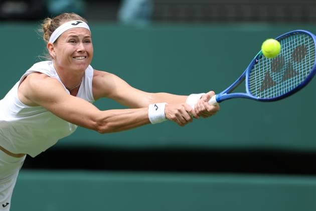 July 2, 2025, London, Celestynow, England: MARIE BOUZKOVA of Czech Republic during the match against A. Sabalenka in the second round of Championships 2025 at Wimbledon AELTC in London. London England - ZUMAc278 20250702_zsp_c278_059 Copyright: xMarcinxCholewinskix