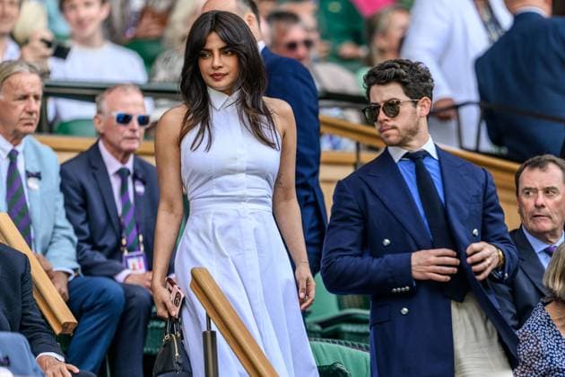 250702 Priyanka Chopra Jonas and Nick Jonas in the stands during day 3 of Wimbledon on July 2, 2025 in London Photo Petter Arvidson BILDBYRAN kod PA PA1047 tennis wimbledon day 3 bbeng  Copyright: PETTERxARVIDSON BB250702PA057