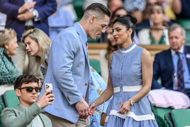 250702 John Cena, American actor and professional wrestler and Shay Shariatzadeh during day 3 of Wimbledon on July 2, 2025 in London Photo Petter Arvidson BILDBYRAN kod PA PA1047 tennis wimbledon day 3 bbeng  Copyright: PETTERxARVIDSON BB250702PA059