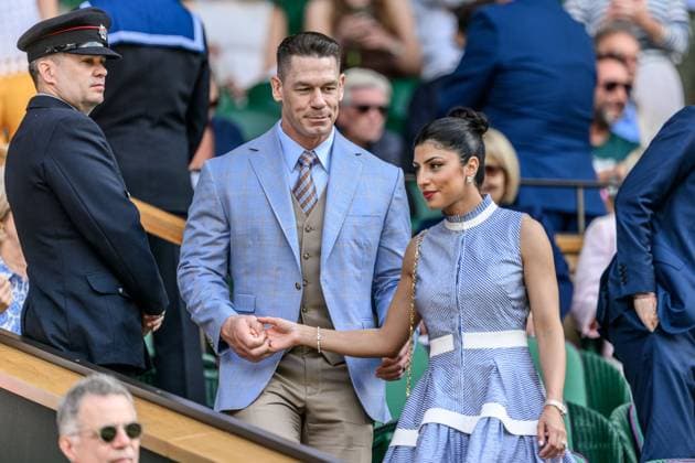 250702 John Cena, American actor and professional wrestler and Shay Shariatzadeh during day 3 of Wimbledon on July 2, 2025 in London Photo Petter Arvidson BILDBYRAN kod PA PA1047 tennis wimbledon day 3 bbeng  Copyright: PETTERxARVIDSON BB250702PA060