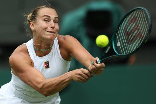 July 2, 2025, London, Celestynow, England: ARYNA SABALENKA during the match against M. Bouzkova of Czech Republic in the second round of Championships 2025 at Wimbledon AELTC in London. London England - ZUMAc278 20250702_zsp_c278_073 Copyright: xMarcinxCholewinskix