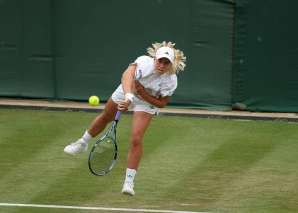 2nd July 2025; All England Lawn Tennis and Croquet Club, London, England; Wimbledon Tennis Tournament, Day 3; Sonay Kartal (GBR) serves to Viktoriya Tomova (HUN)  ActionPlus12807881 JohnxPatrickxFletcher