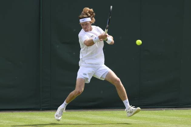 Wimbledon Tennis Championships - Day 3 LONDON, UNITED KINGDOM - July 02: Andrey Rublev plays in the Men’s singles second round match against Lloyd Harris of South Africa (not seen) during day three of The Championships Wimbledon 2025 at All England Lawn Tennis and Croquet Club on July 02, 2025 in London, England. Ray Tang Anadolu London United Kingdom. Editorial use only. Please get in touch for any other usage.  Copyright: x2025xAnadoluxRayxTangx