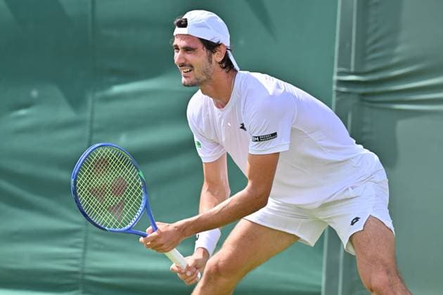 Wimbledon Tennis Championships - Day 3 LONDON, UNITED KINGDOM - July 02: Lloyd Harris of South Africa plays in the Men’s singles second round match against Andrey Rublev (not seen) during day three of The Championships Wimbledon 2025 at All England Lawn Tennis and Croquet Club on July 02, 2025 in London, England. Ray Tang Anadolu London United Kingdom. Editorial use only. Please get in touch for any other usage.  Copyright: x2025xAnadoluxRayxTangx