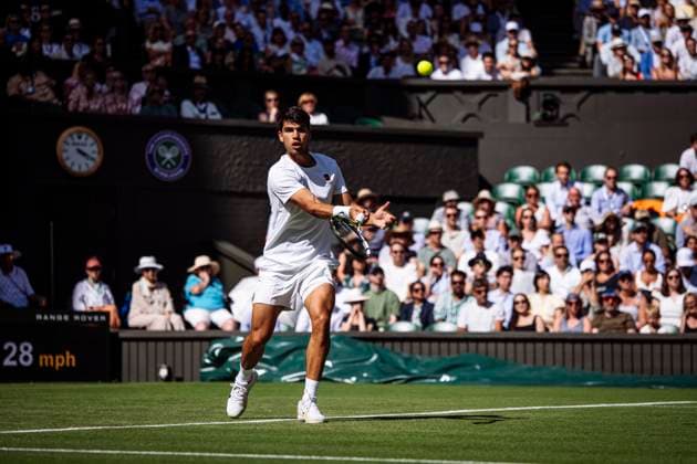 Carlos Alcaraz during his Wimbledon 2025 Men?s Singles second round tennis match against Oliver Tarvet at the All England Tennis Club in London, England (Richard Callis Sports Press Photo SPP) Copyright: xRichardxCallis SportsxPressxPhotox xSPPx spp-en-RiCaPrPh-SPP25_RiCa_02072025-1140131