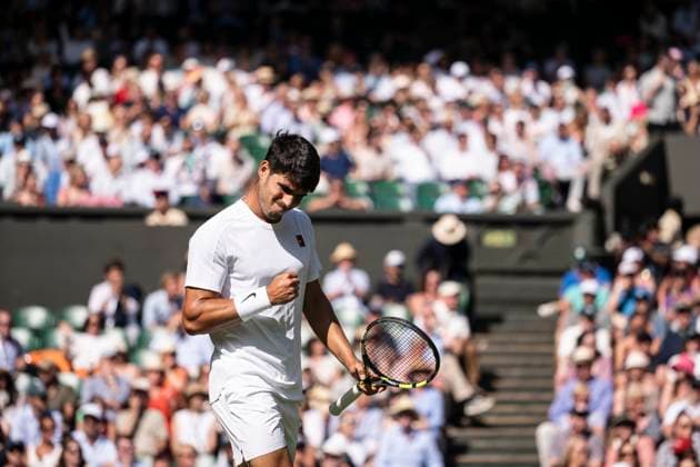Carlos Alcaraz during his Wimbledon 2025 Men?s Singles second round tennis match against Oliver Tarvet at the All England Tennis Club in London, England (Richard Callis Sports Press Photo SPP) Copyright: xRichardxCallis SportsxPressxPhotox xSPPx spp-en-RiCaPrPh-SPP25_RiCa_02072025-1150264