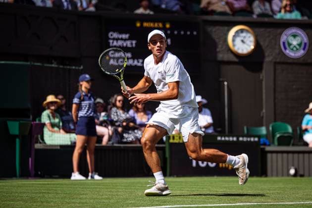 Oliver Tarvet during his Wimbledon 2025 Men?s Singles second round tennis match against Carlos Alcaraz at the All England Tennis Club in London, England (Richard Callis Sports Press Photo SPP) Copyright: xRichardxCallis SportsxPressxPhotox xSPPx spp-en-RiCaPrPh-SPP25_RiCa_02072025-1131016