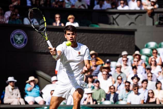 Carlos Alcaraz during his Wimbledon 2025 Men?s Singles second round tennis match against Oliver Tarvet at the All England Tennis Club in London, England (Richard Callis Sports Press Photo SPP) Copyright: xRichardxCallis SportsxPressxPhotox xSPPx spp-en-RiCaPrPh-SPP25_RiCa_02072025-1140129