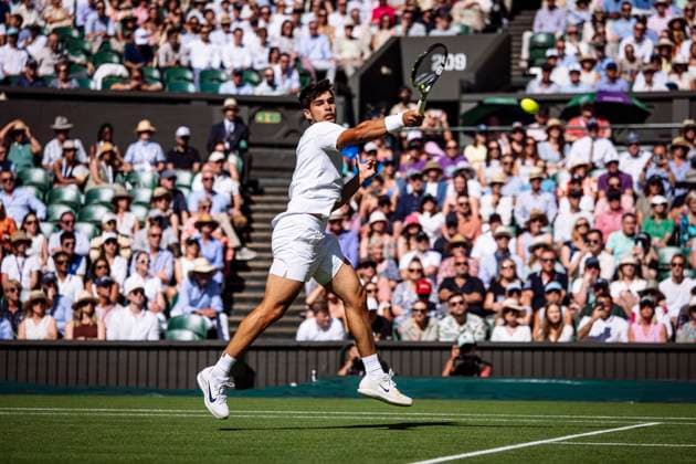 Carlos Alcaraz during his Wimbledon 2025 Men?s Singles second round tennis match against Oliver Tarvet at the All England Tennis Club in London, England (Richard Callis Sports Press Photo SPP) Copyright: xRichardxCallis SportsxPressxPhotox xSPPx spp-en-RiCaPrPh-SPP25_RiCa_02072025-1140060