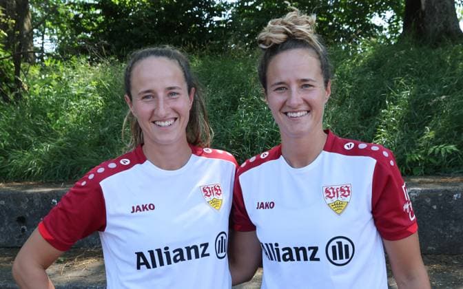 Stuttgart , Football training kick-off VfB Stuttgart women , from left Tamar Dongus Fabienne Dongus