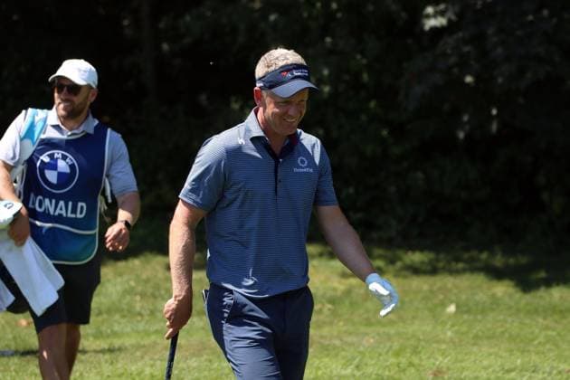 BMW International Open, Eichenried, 02 07 2025 Golf, BMW International Open, Eichenried, 02 07 2025, ProAm Tournament Picture Luke Donald professional golfer laughs Copyright: xBEAUTIFULxSPORTS NilsxKoepkex