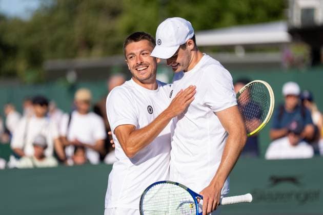 2025-07-02 The Championships Wimbledon 2025 LONDON, UNITED KINGDOM - JULY 2: Jakob Schnaitter of Germany and Mark Wallner of Germany during Day Three of The Championships Wimbledon 2025 at All England Lawn Tennis and Croquet Club on July 2, 2025 in London, United Kingdom. (Photo by Marleen Fouchier BSR Agency) London United Kingdom Content not available for redistribution in The Netherlands directly or indirectly through any third parties. Copyright: xBSRxAgencyx