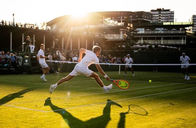 250702 AndrÃ Göransson of Sweden and Sem Verbeek of Netherlands competes in a second round doubles tennis match during day 3 of Wimbledon on July 2, 2025 in London Photo Petter Arvidson BILDBYRAN kod PA PA1047 tennis wimbledon day 3 bbeng sverige  Copyright: PETTERxARVIDSON BB250702PA098
