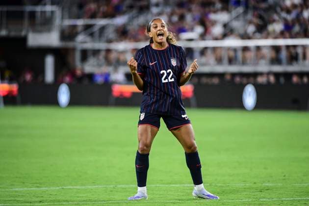 Washington D.C., United States, June 28, 2025: Yazmeen Ryan (22 United States) celebrates her goal during the International Friendly, Länderspiel, Nationalmannschaft match between United States of America and Canada at Audi Field in Washington D.C., United States (EDITORIAL USAGE ONLY). (Rebekah Wynkoop SPP) Copyright: xRebekahxWynkoopx xSPPx spp-en-ReWySp-404