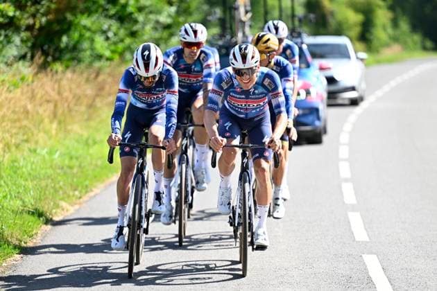 Tour de France 2025 03 07 2025 LILLE METROPOLE, FRANCE - JULY 03 : Paret-Peintre Valentin (FRA) of Soudal - Quick Step and Van Wilder Ilan (BEL) of Soudal - Quick Step pictured during a training session ahead of the 112th edition of Tour de France an UCI World Tour 2.UWT cycling road race stage for Men Elite on July 3, 2025 in Lille Metropole, France, 03 07 2025 ( Motordriver Kenny Verfaillie - Lille Metropole France  Copyright: xJanxDexMeuleneirx