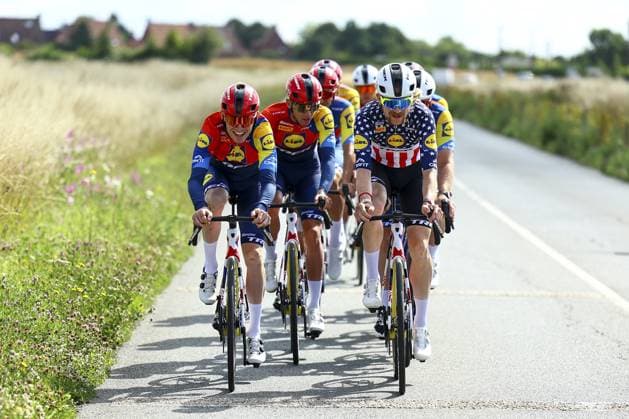 Lidl-Trek riders pictured in action during a training of Lidl Trek team ahead of the 2025 Tour de France cycling race, in Lille, France, on Thursday 03 July 2025. The 112th edition of the Tour de France starts on Saturday 5 July in Lille, France, and will finish in Paris, France on the 27th of July. DAVIDxPINTENS  x128333333x