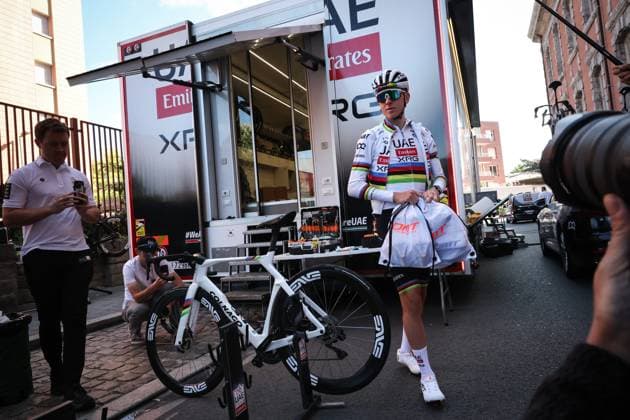 TOUR DE FRANCE 2025 PHOTOPQR VOIX DU NORD PIERRE ROUANET ; 03 07 2025 ; VALENCIENNES, 03 07 2025. Depart d entrainement de l equipe cycliste UAE team Emirates de Tadej Pogacar, a proximite de l hotel Royal Hainaut ou ils sont loges, avant le depart du Tour de France 2025. PHOTO PIERRE ROUANET LA VOIX DU NORD- French cycling race Tour de France 2024 takes place in july 2025 HAUTS DE FRANCE France  Copyright: xPHOTOPQR VOIXxDUxNORD MAXPPPxPIERRExROUANETx 20250703VDN2634 20250703VDN2634
