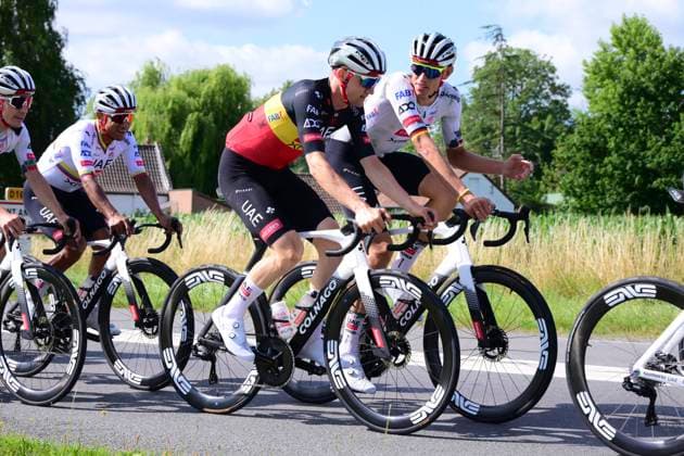 Tour de France 2025 03 07 2025 LILLE METROPOLE, FRANCE - JULY 03 : Wellens Tim (BEL) of UAE Team Emirates - XRG, Politt Nils (GER) of UAE Team Emirates - XRG pictured during a training session ahead of the 112th edition of Tour de France an UCI World Tour 2.UWT cycling road race stage for Men Elite on July 3, 2025 in Lille Metropole, France, 03 07 2025 ( Motordriver Kenny Verfaillie - Lille Metropole France  Copyright: xVincentxKalutx
