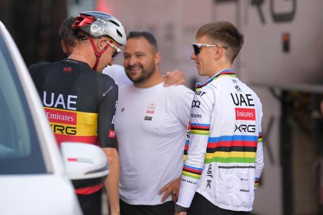 Tour de France 2025 03 07 2025 LILLE METROPOLE, FRANCE - JULY 03 : Wellens Tim (BEL) of UAE Team Emirates - XRG and Pogacar Tadej (SLO) of UAE Team Emirates - XRG pictured during a training session ahead of the 112th edition of Tour de France an UCI World Tour 2.UWT cycling road race stage for Men Elite on July 3, 2025 in Lille Metropole, France, 03 07 2025 ( Motordriver Kenny Verfaillie - Lille Metropole France  Copyright: xVincentxKalutx
