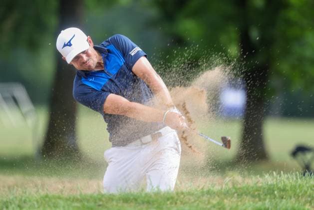 Adrien Saddier FRA hits from the bunker, sand, 36 BMW International Open 2025, Golf, DP World Tour, Men, Round 1, 03 07 2025 Eichenried Bayern Germany Copyright: xkolbert-press ChristianxKolbertx