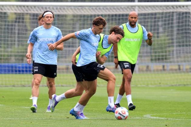 DEU, DFL, 2 FBL Hertha BSC, Training, 03 07 2025, Sportforum, Berlin, DEU, DFL, 2 FBL Hertha BSC, Training, im Bild Maurice Krattenmacher Hertha BSC Berlin 14 , Linus Gechter Hertha BSC Berlin 44 , Fabian Reese Hertha BSC Berlin 11 , John Anthony Brooks Hertha BSC Berlin 25 DFL regulations prohibit any use of Photographs as image sequences and or quasi video nordphotoxGmbHx xEngler nph00076