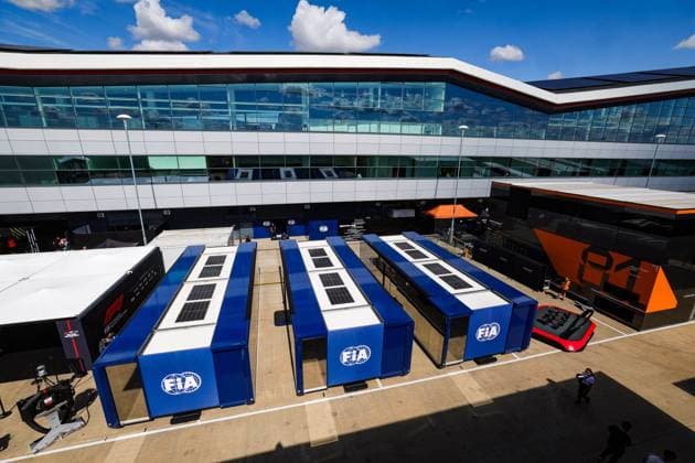F1 - BRITISH GRAND PRIX 2025 FIA motorhomes in the paddock during the Formula 1 Qatar Airways British Grand Prix 2025, 12th round of the 2025 FIA Formula One World Championship, WM, Weltmeisterschaft from July 4 to 6, 2025 on the Silverstone Circuit, in Silverstone, United Kingdom - SilverstoneUnited Kingdom  Copyright: xFLORENTxGOODENx