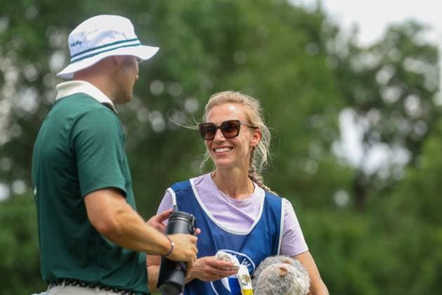 Wife Irene Scholz Caddy and Martin Kaymer GER , 36 BMW International Open 2025, Golf, DP World Tour, Men, Round 1, 03 07 2025 Eichenried Bayern Germany Copyright: xkolbert-press ChristianxKolbertx