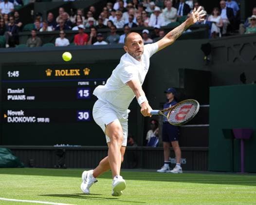 Tennis - 2025 Wimbledon Championships - Men™s Singles - 2nd round - Dan Evans v Novak Djokovic All England Lawn Tennis & Croquet Club - Thursday 3rd July 2025 Dan Evans of GBR 